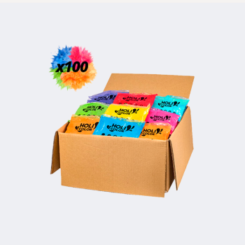 CAJA 100 BOLSAS HOLI 75 GR 8 COLORES VARIADOS